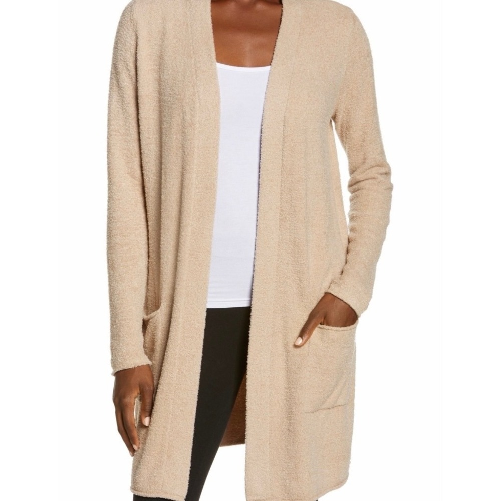 Barefoot Dreams CozyChic Lite Long Cardigan Tan Beige Open Front NOWCL1327 L